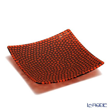 エルコーレモレッティ ミレフィオーリ プレート 18×18cm オレンジレッド×ブラック（15）