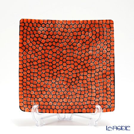 エルコーレモレッティ ミレフィオーリ プレート 18×18cm オレンジレッド×ブラック（15）