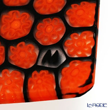 エルコーレモレッティ ミレフィオーリ プレート 18×18cm オレンジレッド×ブラック（15）