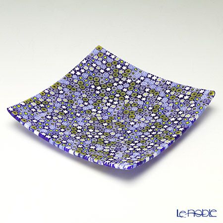 エルコーレモレッティ ミレフィオーリ プレート 18×18cm ブルー系（212）