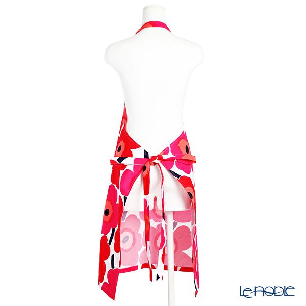 マリメッコ（marimekko） Pieni Unikko ピエニ ウニッコ エプロン ホワイト×レッド 着丈84×身幅83cm コットン