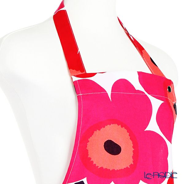マリメッコ（marimekko） Pieni Unikko ピエニ ウニッコ エプロン ホワイト×レッド 着丈84×身幅83cm コットン
