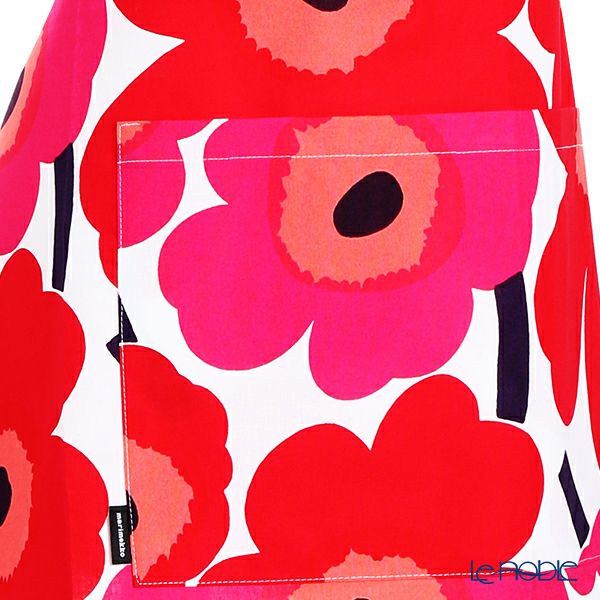 マリメッコ（marimekko） Pieni Unikko ピエニ ウニッコ エプロン ホワイト×レッド 着丈84×身幅83cm コットン