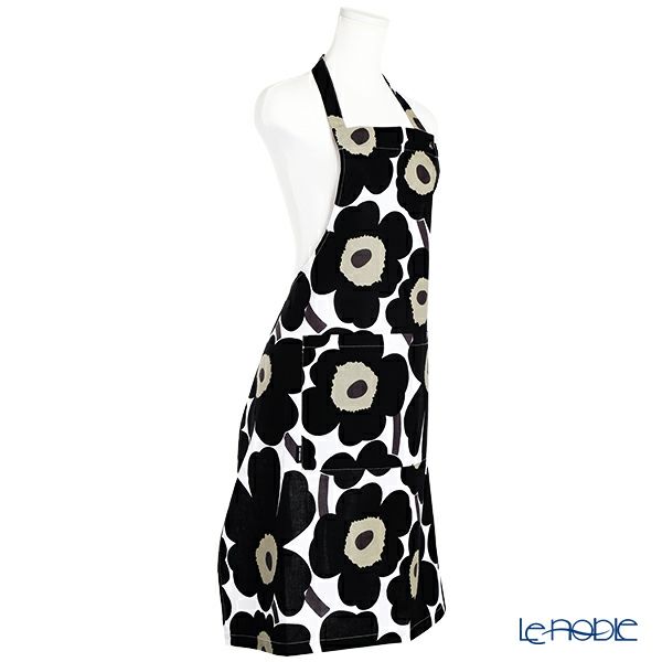 マリメッコ（marimekko） Pieni Unikko ピエニ ウニッコ エプロン ホワイト×ブラック 着丈84×身幅83cm コットン