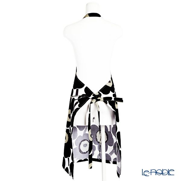 マリメッコ（marimekko） Pieni Unikko ピエニ ウニッコ エプロン ホワイト×ブラック 着丈84×身幅83cm コットン