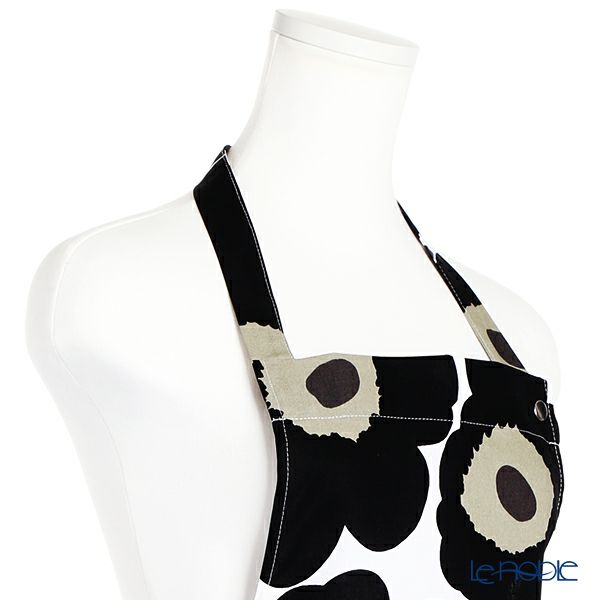 マリメッコ（marimekko） Pieni Unikko ピエニ ウニッコ エプロン ホワイト×ブラック 着丈84×身幅83cm コットン