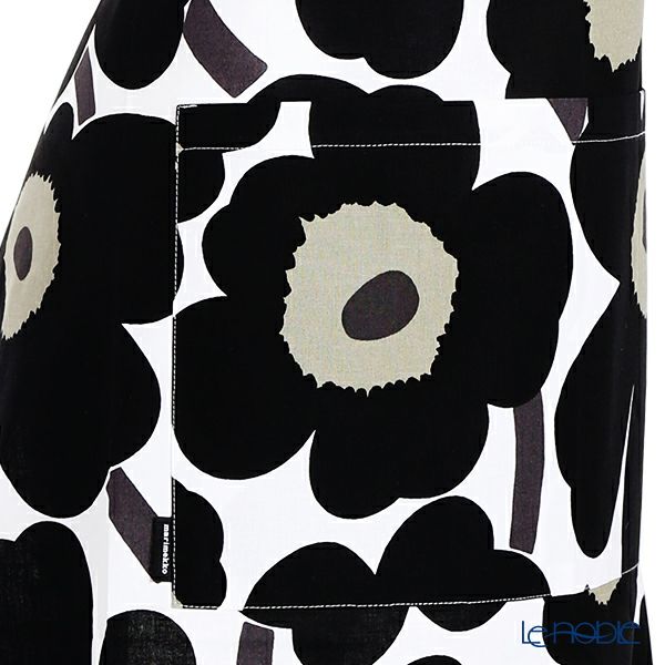 マリメッコ（marimekko） Pieni Unikko ピエニ ウニッコ エプロン ホワイト×ブラック 着丈84×身幅83cm コットン