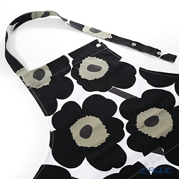 マリメッコ（marimekko） Pieni Unikko ピエニ ウニッコ エプロン ホワイト×ブラック 着丈84×身幅83cm コットン