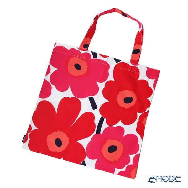 マリメッコ（marimekko） Unikko ウニッコ ファブリックバッグ ホワイト×レッド 43cm コットン