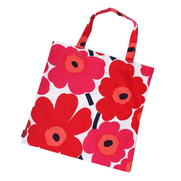 マリメッコ（marimekko） Unikko ウニッコ ファブリックバッグ ホワイト×レッド 43cm コットン