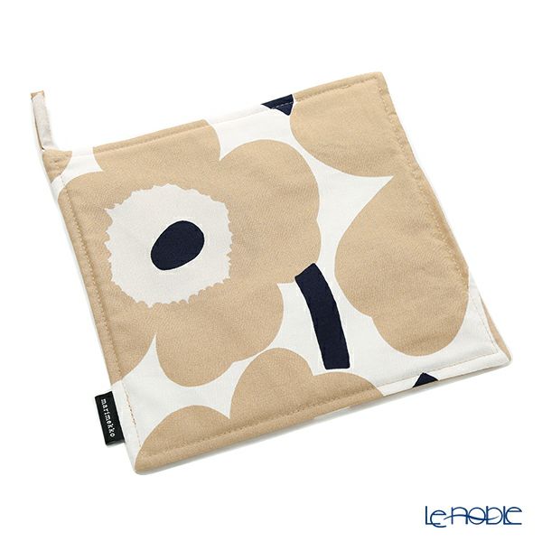 マリメッコ（marimekko） Unikko ウニッコ ポットホルダー 21×21cm ホワイト×ベージュ×ダークブルー コットン 069909-185／20SS