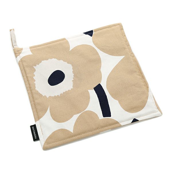 マリメッコ（marimekko） Unikko ウニッコ ポットホルダー 21×21cm ホワイト×ベージュ×ダークブルー コットン 069909-185／20SS