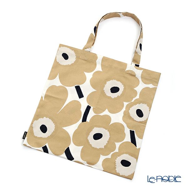 マリメッコ（marimekko） Unikko ウニッコ ファブリックバッグ 43cm ホワイト×ベージュ×ダークブルー コットン 069915-185／20SS