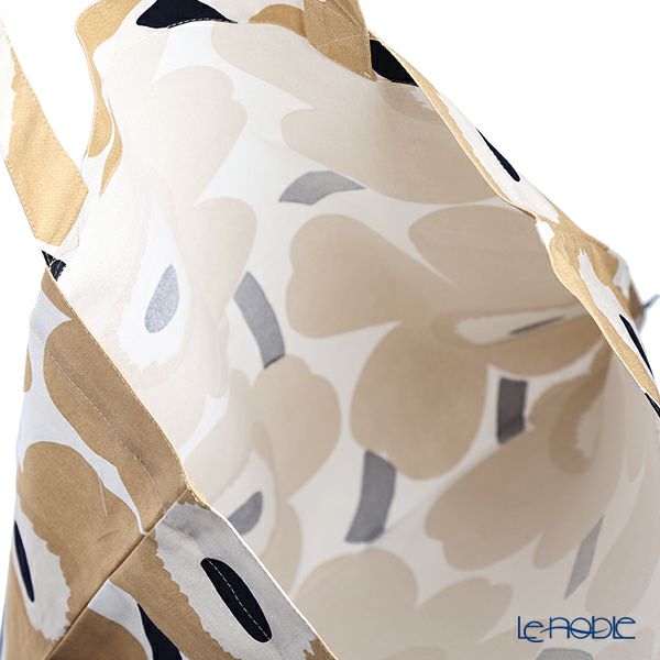 マリメッコ（marimekko） Unikko ウニッコ ファブリックバッグ 43cm ホワイト×ベージュ×ダークブルー コットン 069915-185／20SS