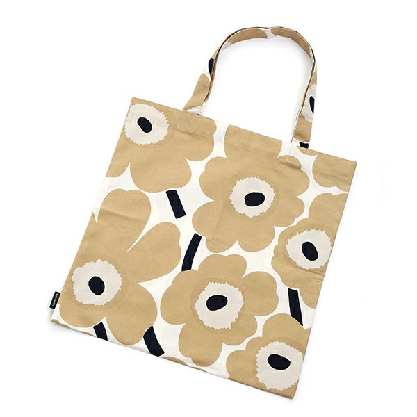 マリメッコ（marimekko） Unikko ウニッコ ファブリックバッグ 43cm ホワイト×ベージュ×ダークブルー コットン 069915-185／20SS