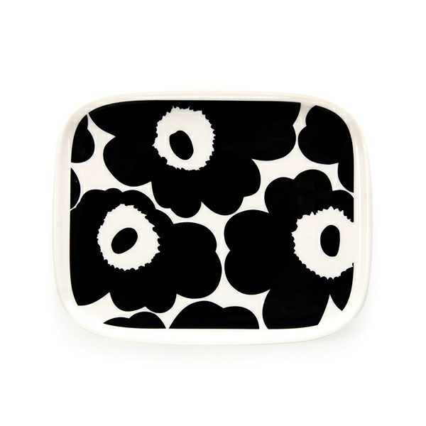 マリメッコ（marimekko） Unikko ウニッコ プレート 12.5×15.5cm（ホワイト×ブラック） 071067-190／21SS