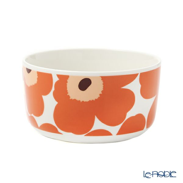 マリメッコ（marimekko） Unikko ウニッコ／けしの花 ボウル 500ml ホワイト×アプリコット×ダークブラウン 070638-128／21AW