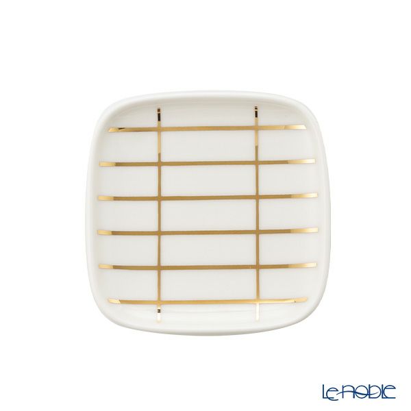 マリメッコ（marimekko） Tiiliskivi ティイリスキヴィ／煉瓦 れんが プレート 10×10cm ホワイト×ゴールド 072041-120／22AW