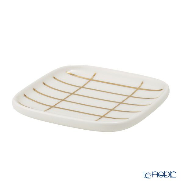 マリメッコ（marimekko） Tiiliskivi ティイリスキヴィ／煉瓦 れんが プレート 10×10cm ホワイト×ゴールド 072041-120／22AW