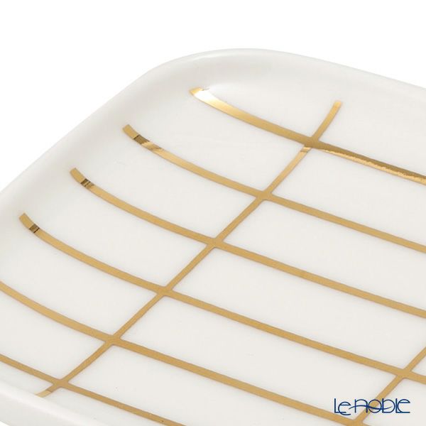 マリメッコ（marimekko） Tiiliskivi ティイリスキヴィ／煉瓦 れんが プレート 10×10cm ホワイト×ゴールド 072041-120／22AW