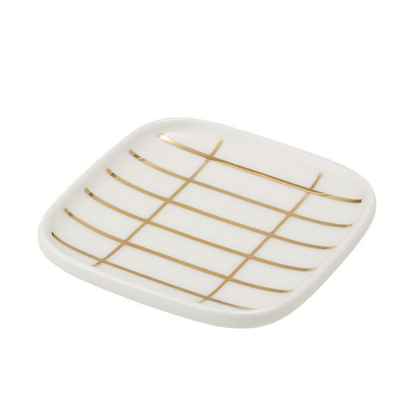マリメッコ（marimekko） Tiiliskivi ティイリスキヴィ／煉瓦 れんが プレート 10×10cm ホワイト×ゴールド 072041-120／22AW