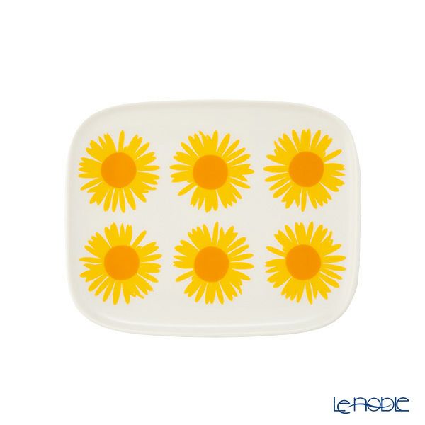 マリメッコ（marimekko） Auringonkukka アウリンゴンクッカ／ひまわり プレート 15×12cm ホワイト×イエロー×オレンジ 072289-122／23SS
