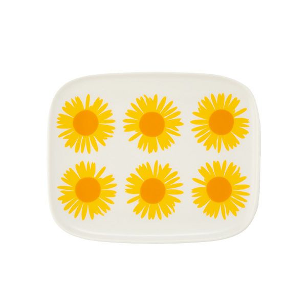 マリメッコ（marimekko） Auringonkukka アウリンゴンクッカ／ひまわり プレート 15×12cm ホワイト×イエロー×オレンジ 072289-122／23SS