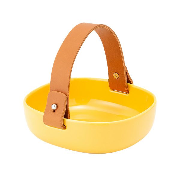 マリメッコ（marimekko） Pikku Koppa／Oiva オイヴァ サービングディッシュ（セラミックバスケット） イエロー 12×13cm レザーハンドル付 072342-200／23SS