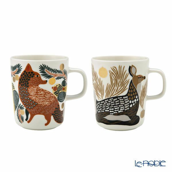 マリメッコ（marimekko） ペウラ／鹿 ＆ ケトゥンマルヤ／キツネとベリー ゴールド マグカップ 250ml ペア 072835-193／23AW