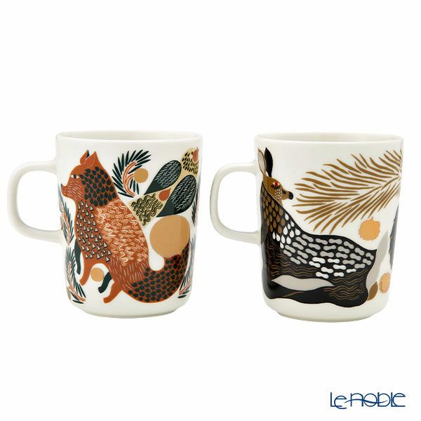マリメッコ（marimekko） ペウラ／鹿 ＆ ケトゥンマルヤ／キツネとベリー ゴールド マグカップ 250ml ペア 072835-193／23AW