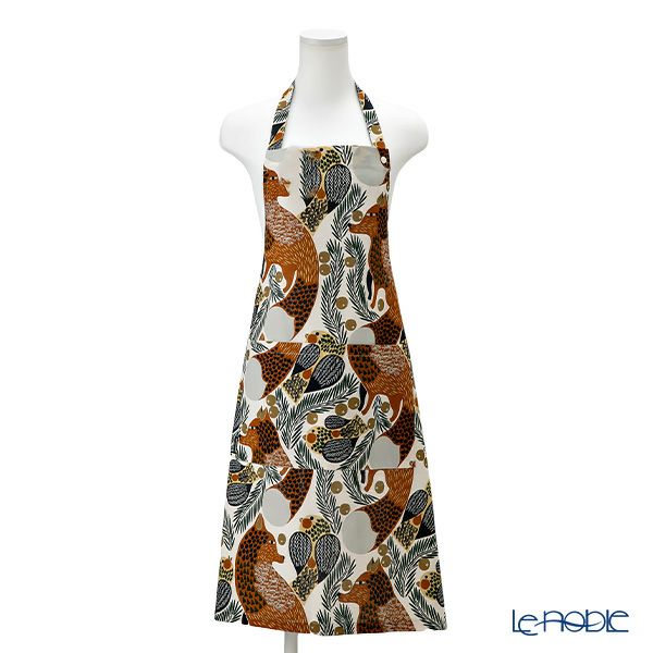 マリメッコ（marimekko） Ketunmarja ケトゥンマルヤ／キツネとベリー エプロン 着丈84×身幅83cm ブラウン×グリーン 072804-882／23AW コットン