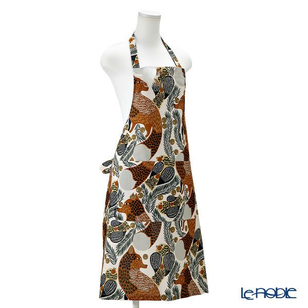 マリメッコ（marimekko） Ketunmarja ケトゥンマルヤ／キツネとベリー エプロン 着丈84×身幅83cm ブラウン×グリーン 072804-882／23AW コットン