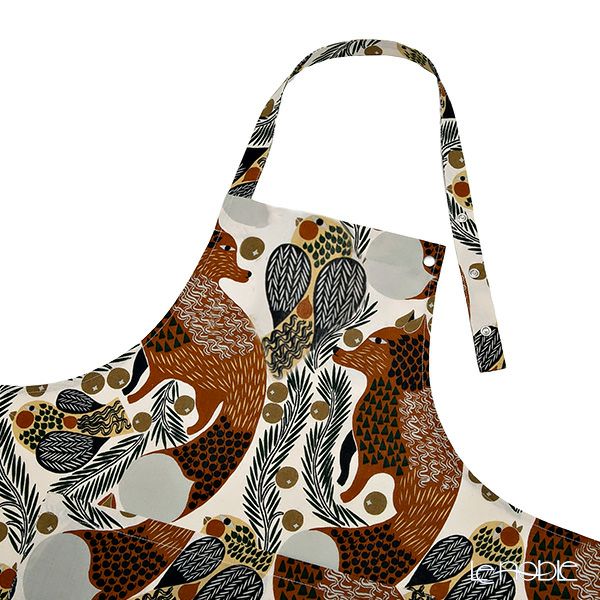 マリメッコ（marimekko） Ketunmarja ケトゥンマルヤ／キツネとベリー エプロン 着丈84×身幅83cm ブラウン×グリーン 072804-882／23AW コットン