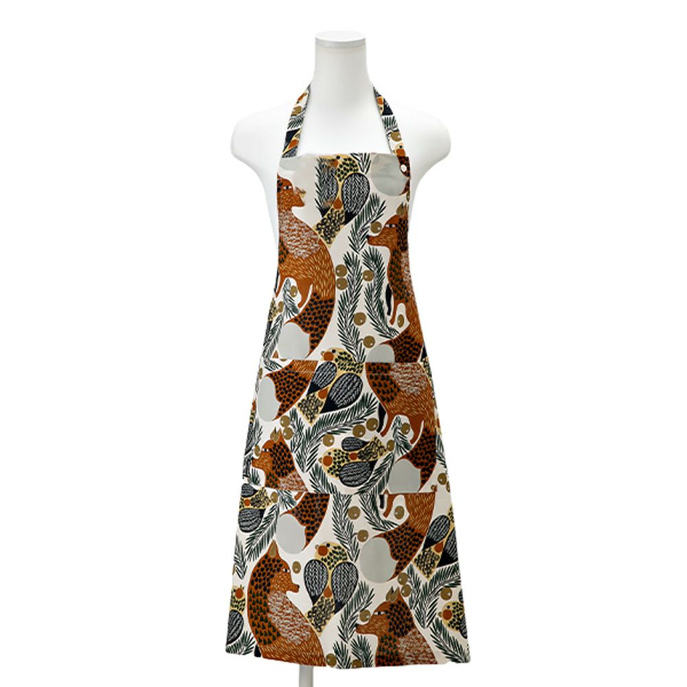 マリメッコ（marimekko） Ketunmarja ケトゥンマルヤ／キツネとベリー エプロン 着丈84×身幅83cm ブラウン×グリーン 072804-882／23AW コットン