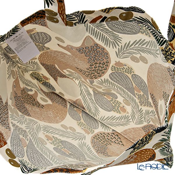 マリメッコ（marimekko） Ketunmarja ケトゥンマルヤ／キツネとベリー ファブリックバッグ 43×43cm ブラウン×グリーン 072803-882／23AW コットン