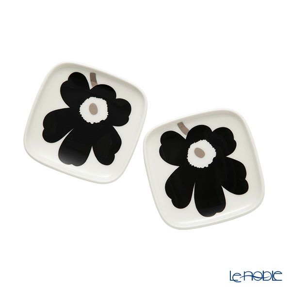 マリメッコ（marimekko） Unikko ウニッコ プレート10×10cm ブラック×シルバー ペア 072781-199／23AW