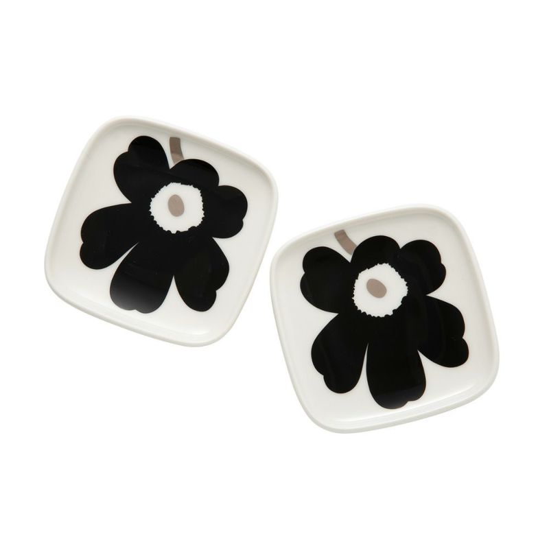 マリメッコ（marimekko） Unikko ウニッコ プレート10×10cm ブラック×シルバー ペア 072781-199／23AW