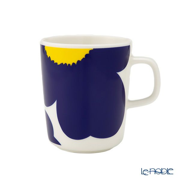 マリメッコ（marimekko） Unikko ウニッコ／けしの花 60thアニバーサリーコレクション マグカップ ホワイト×ダークブルー×イエロー 250ml 073157-152／24SS
