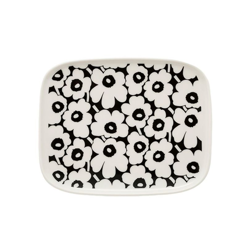 マリメッコ（marimekko） Unikko ウニッコ／けしの花 60thアニバーサリーコレクション プレート 15×12cm ブラック×ホワイト 073086-910／24SS