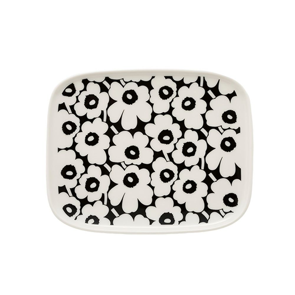 マリメッコ（marimekko） Unikko ウニッコ／けしの花 60thアニバーサリーコレクション プレート 15×12cm ブラック×ホワイト 073086-910／24SS