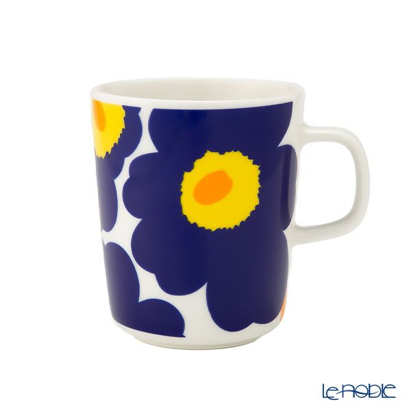 マリメッコ（marimekko） Unikko ウニッコ／けしの花 60thアニバーサリーコレクション マグカップ ホワイト×ダークブルー×イエロー 250ml 073156-152／24SS