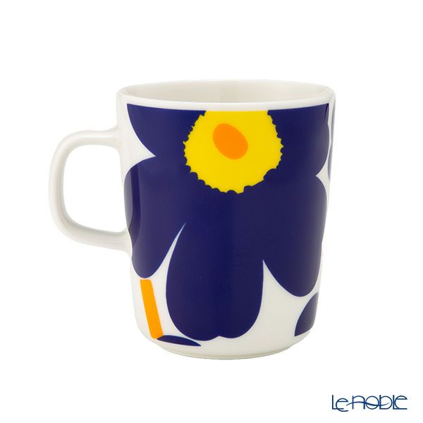 マリメッコ（marimekko） Unikko ウニッコ／けしの花 60thアニバーサリーコレクション マグカップ ホワイト×ダークブルー×イエロー 250ml 073156-152／24SS