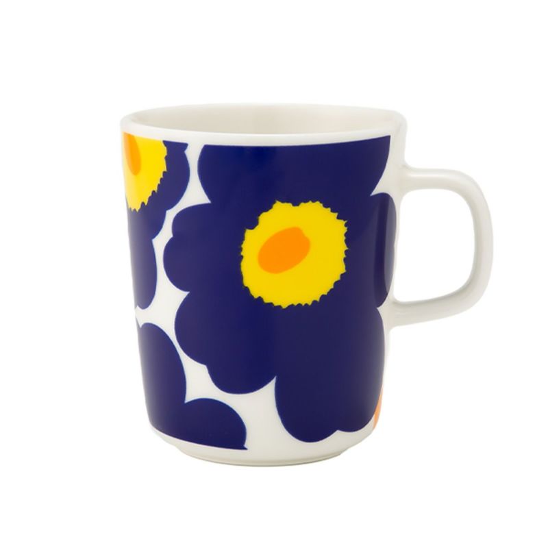 マリメッコ（marimekko） Unikko ウニッコ／けしの花 60thアニバーサリーコレクション マグカップ ホワイト×ダークブルー×イエロー 250ml 073156-152／24SS