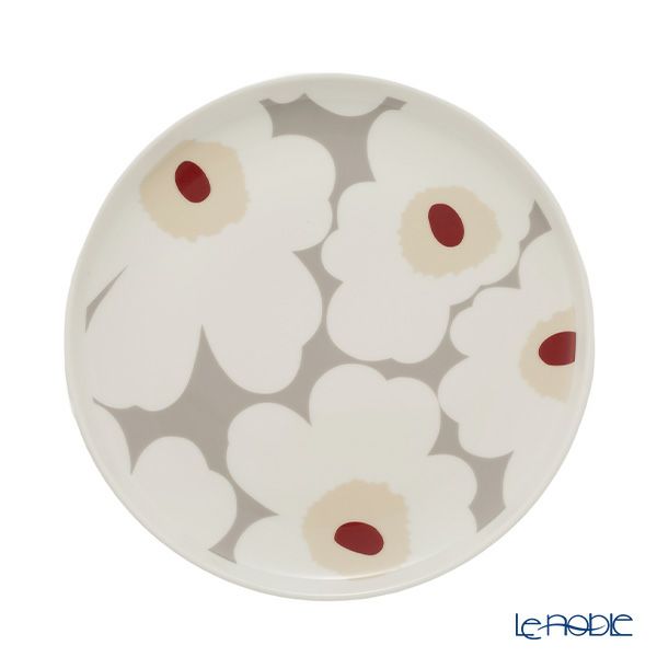 マリメッコ（marimekko） Unikko ウニッコ／けしの花 プレート 20cm ホワイト×ライトグレー×レッド 073070-193／24SS