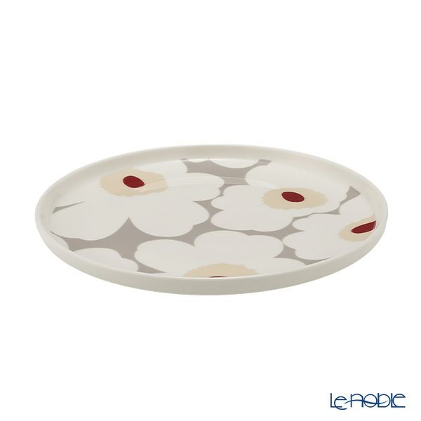 マリメッコ（marimekko） Unikko ウニッコ／けしの花 プレート 20cm ホワイト×ライトグレー×レッド 073070-193／24SS