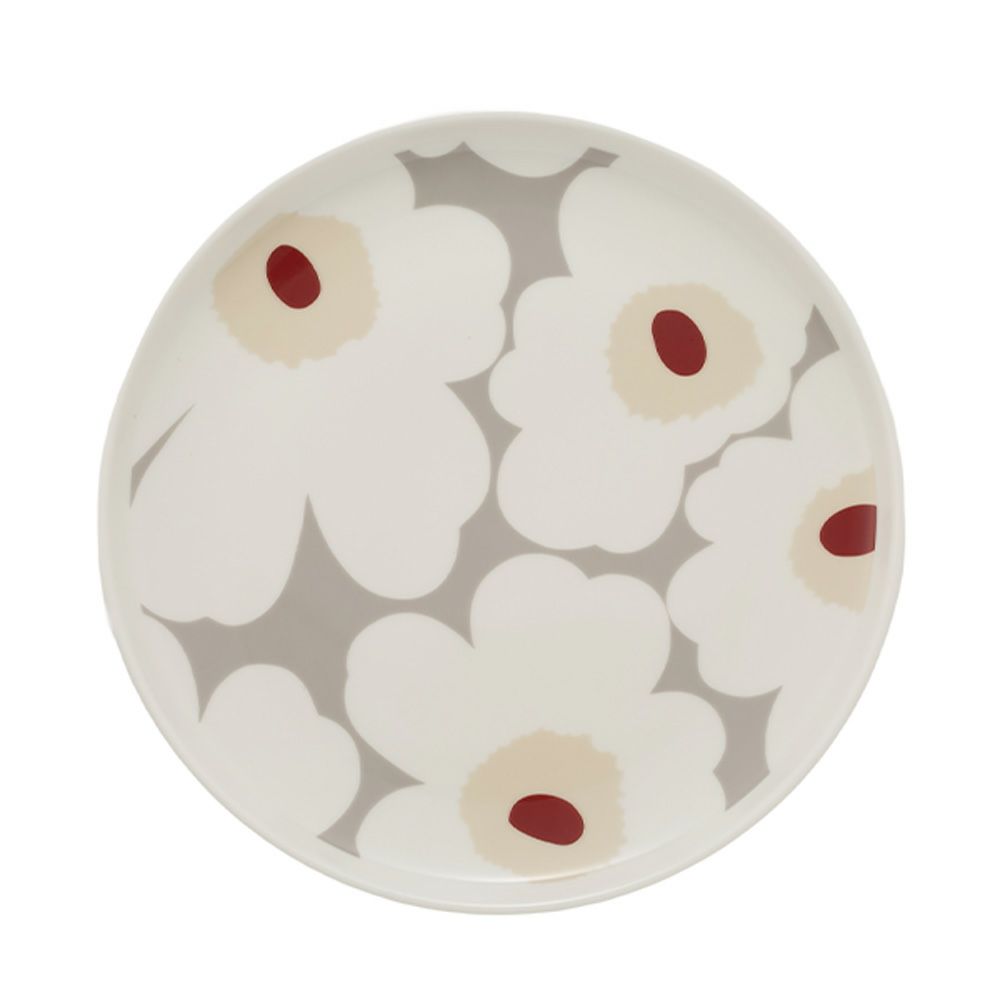 マリメッコ（marimekko） Unikko ウニッコ／けしの花 プレート 20cm ホワイト×ライトグレー×レッド 073070-193／24SS