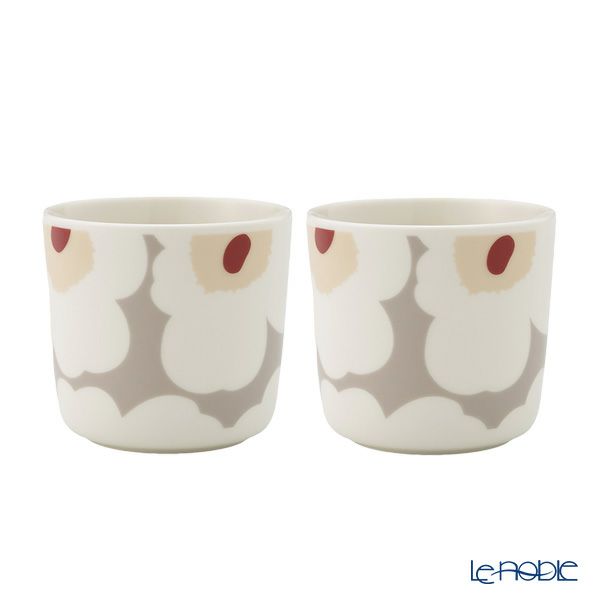 マリメッコ（marimekko） Unikko ウニッコ／けしの花 コーヒーカップセット（ハンドルなし）200ml ホワイト×ライトグレー×レッド 073066-193／24SS