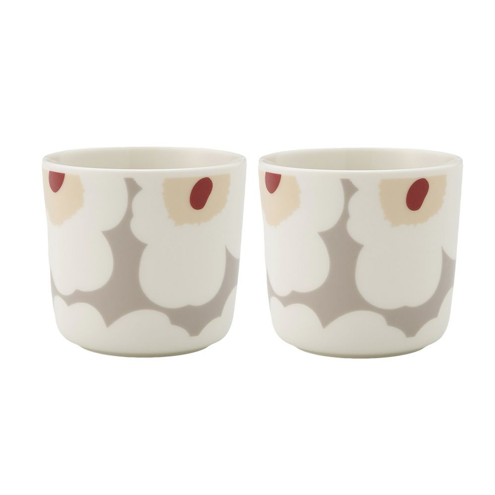 マリメッコ（marimekko） Unikko ウニッコ／けしの花 コーヒーカップセット（ハンドルなし）200ml ホワイト×ライトグレー×レッド 073066-193／24SS