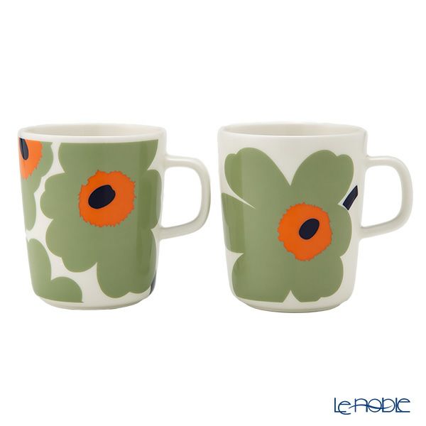 マリメッコ（marimekko） Unikko ウニッコ／けしの花 マグカップ 250ml ペア ホワイト×セージ×オレンジ×ダークブルー 073447-162／24AW