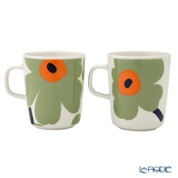 マリメッコ（marimekko） Unikko ウニッコ／けしの花 マグカップ 250ml ペア ホワイト×セージ×オレンジ×ダークブルー 073447-162／24AW